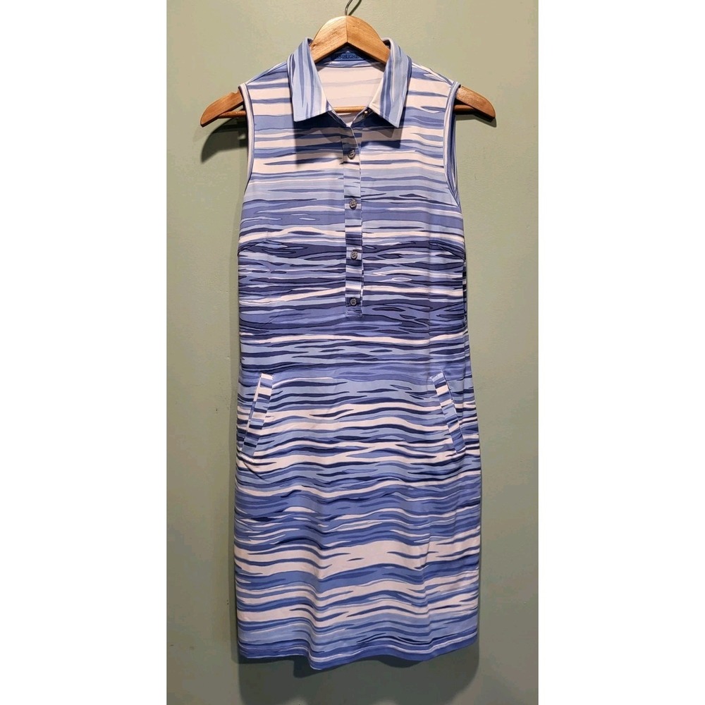 J Mclaughlin Blue Dolly Catalina Cloth Sheath Athleisure Dress Pockets  Sz L